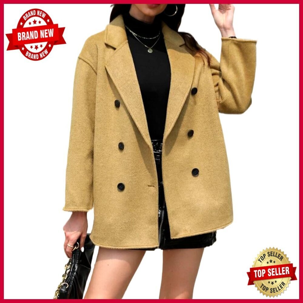 Wool Blend Wrap Coat Women's Long Sleeve Belted Overcoat Loose Fit